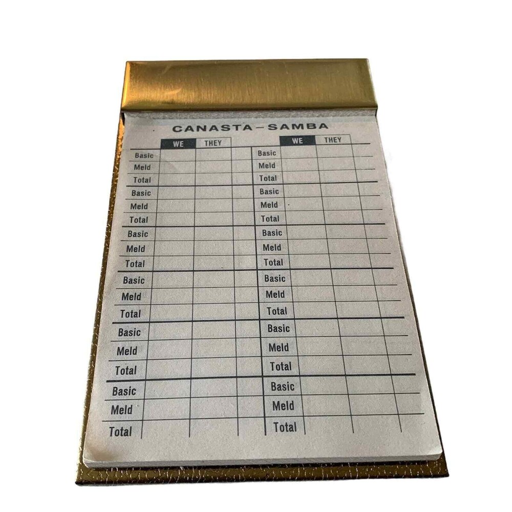 Canasta Score Card Pad Brass Gold Metal Park Sherman USA NJ Vintage 1950’s PROP